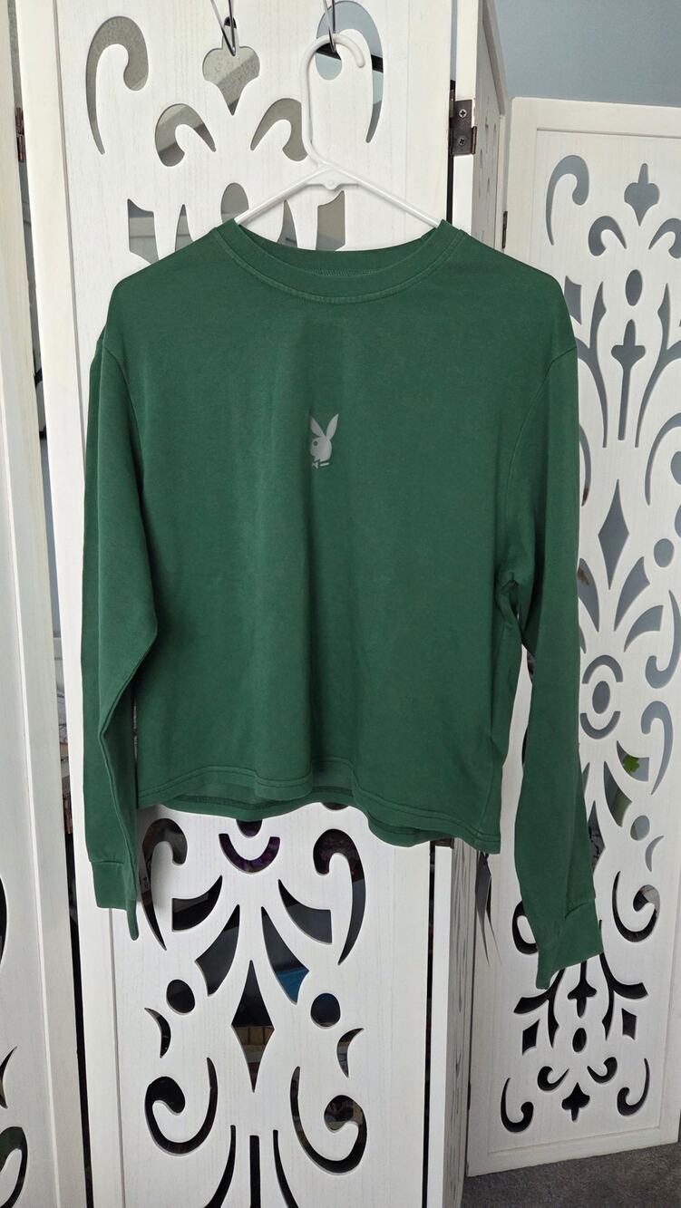 ​Playboy Sunwon Crop Long Sleeve Tee Forest Green NWT Oversized Top XS